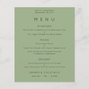 PAPEL Menú de Boda Simple Verde Menta