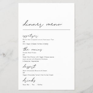 PAPEL Menú de cena de ocasiones con guión simple