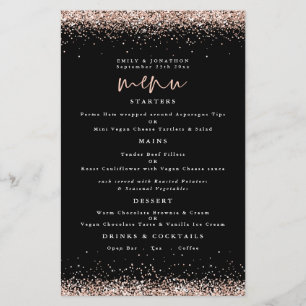 PAPEL   Menú negro Rosa Purpurina dorado Boda