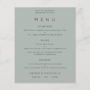 PAPEL Menú simple de Boda verde de Sage de Silve
