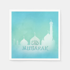 Papel Mezquita de acuarela azul Eid Mubarak - servilleta