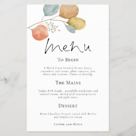 PAPEL | Moderno menú Boda de hojas de acuarela