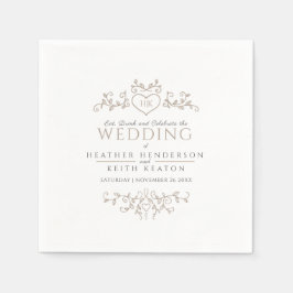 Papel Monograma cardíaco de línea de hoja tan servilleta