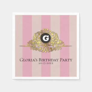 Papel Monograma de oro rosa y beige elegante servilleta