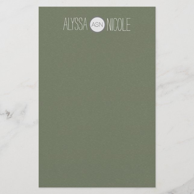 Papel Monograma Personalizado Verde Oliva Ejército (Anverso)