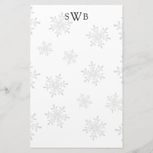 Papel monogramado de Navidades en blanco con copo 