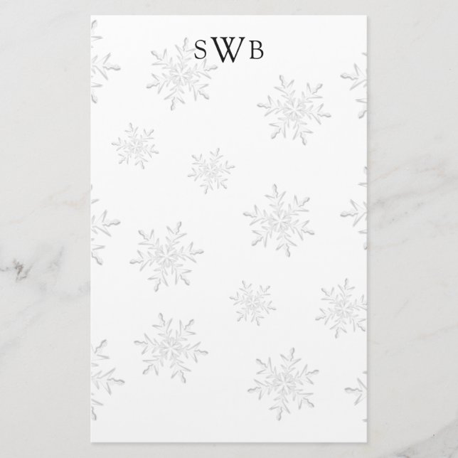 Papel monogramado de Navidades en blanco con copo  (Anverso)