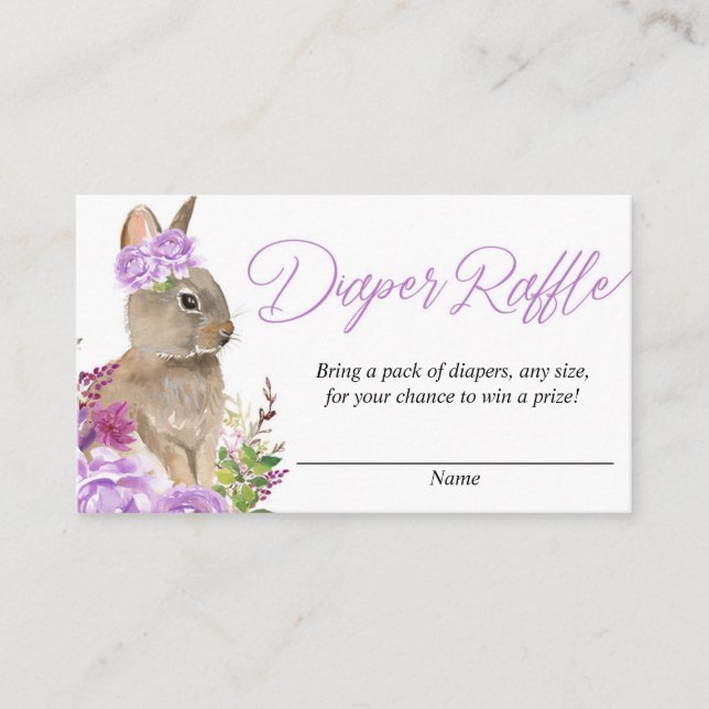 Papel morado de ducha de bebé tarjetas de rifa de  (Anverso)
