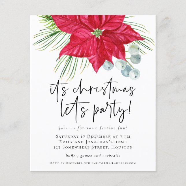 PAPEL | Navidades de Poinsettia Inviten al Fiesta (Frente)