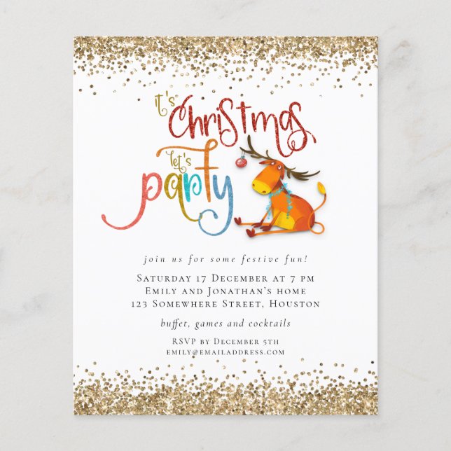 PAPEL | Navidades Purpurinas Inviten a Fiesta Deer (Frente)