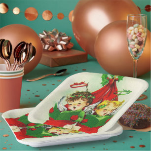Papel Navidades retro vintage abastecedores de plato par
