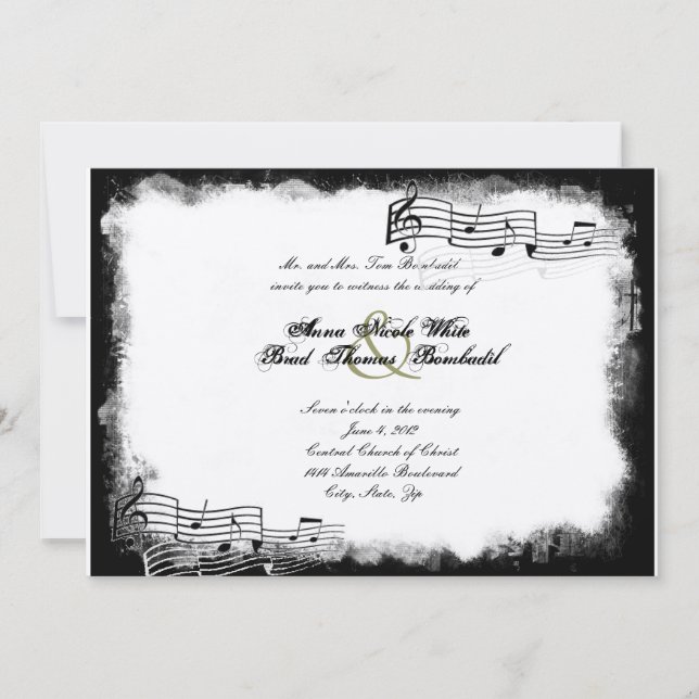 Papel negro funky Invitación a la boda musical (Anverso)