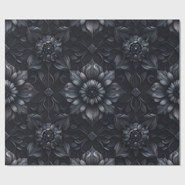 Papel negro oscuro de envolvimiento floral gótico (Superficie plana)