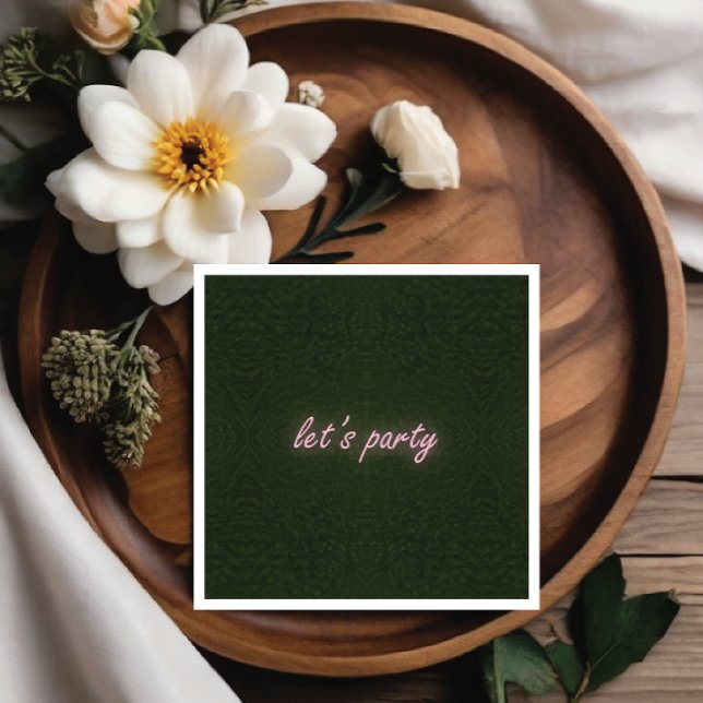 Papel Neon Fiesta Rótulo sobre la servilleta de fondo de (Neon Party Sign on Grass Background Napkin )