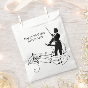 Papel Notas musicales negras y bolsa violinista de favor