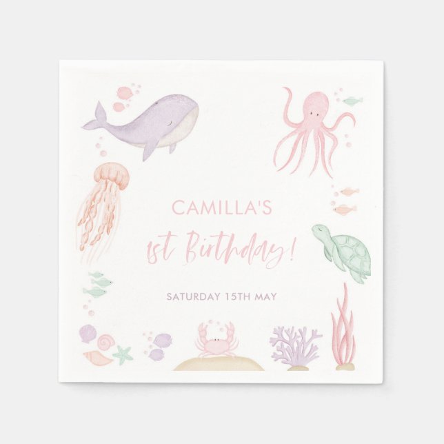 Papel Oneder The Sea Chicas Primera servilleta de cumple (Anverso)