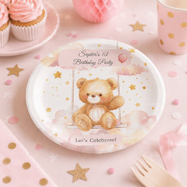 Papel Oso de peluche adorable cumpleaños 1 - Plato perso