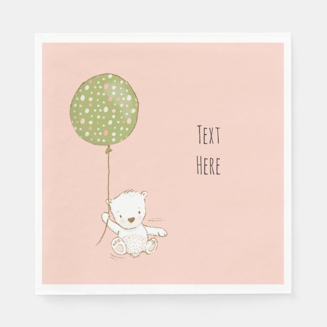 Papel Oso de servilleta de ducha personalizado con globo (Anverso)