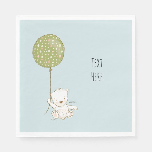 Papel Oso de servilleta de ducha personalizado con globo (Anverso)