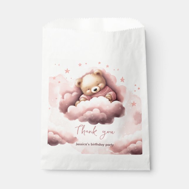 Papel Oso rosa en las nubes, bolsa de favores para el cu (Anverso)