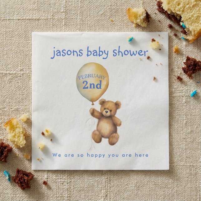 Papel Oso Teddy con globo de bebé ducha servilleta (Teddy bear with balloon baby shower napkin)