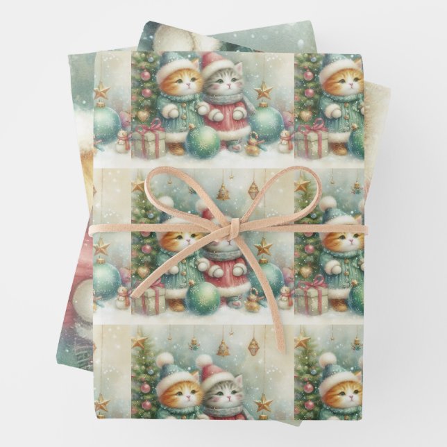 Papel para chicas y gatos de la Navidad (In situ)