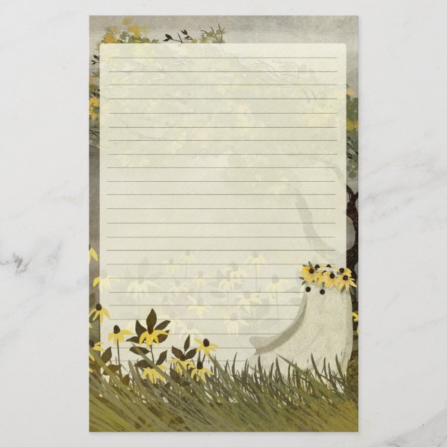 Papel para escribir cartas con flores fantasmales  (Anverso)