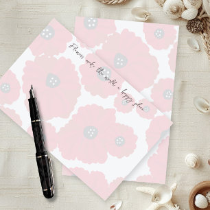 Papel para Escribir con Amapolas y Texto en el Bor
