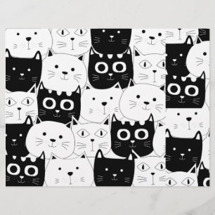 Papel para Scrapbook de Gatito en Blanco y Negro