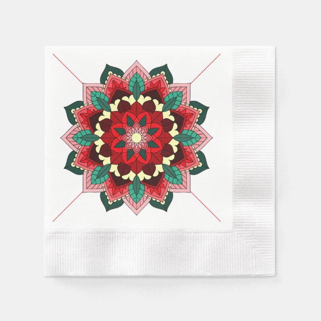Papel Patrón de Mandala 02 en servilleta roja (Anverso)