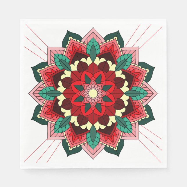 Papel Patrón de Mandala 02 en servilleta roja (Anverso)