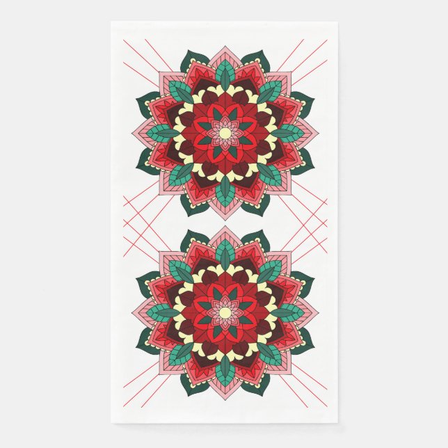 Papel Patrón de Mandala 02 en servilleta roja (Anverso)