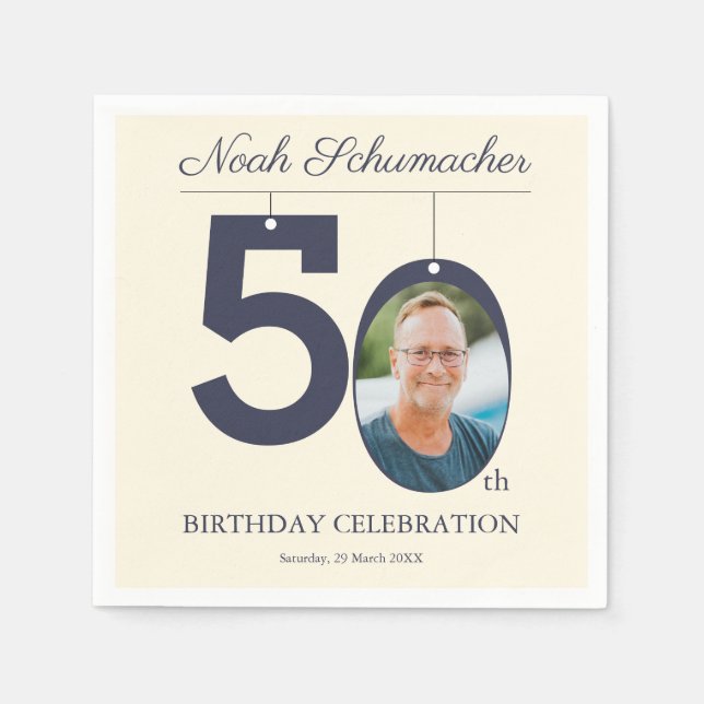 Papel Personalizado beige de 50 años foto servilleta (Anverso)