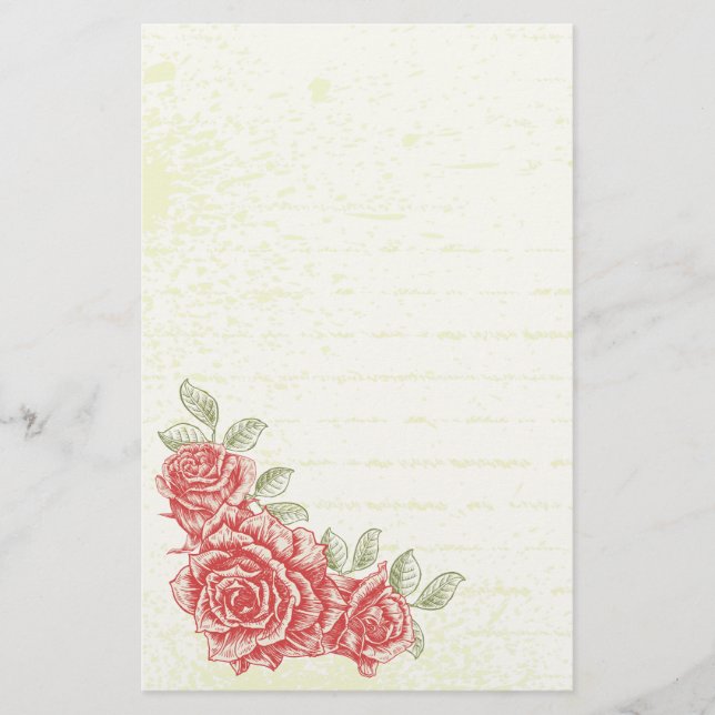 Papel personalizado floral de rosas rojas vintage (Anverso)