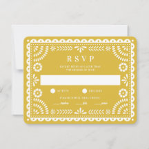 Papel picado amarillo cálido | Tarjeta RSVP de res