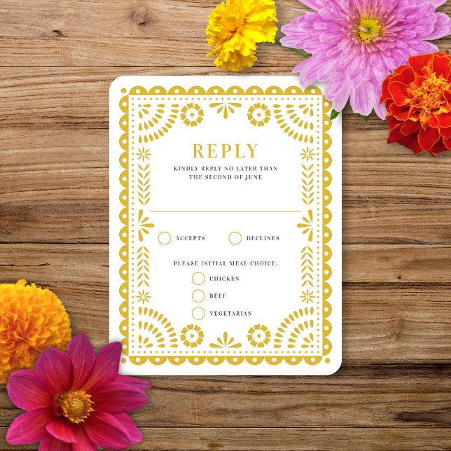 Papel picado amarillo cálido | Tarjeta RSVP de res (Subido por el creador)
