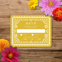 Papel picado amarillo cálido | Tarjeta RSVP de res