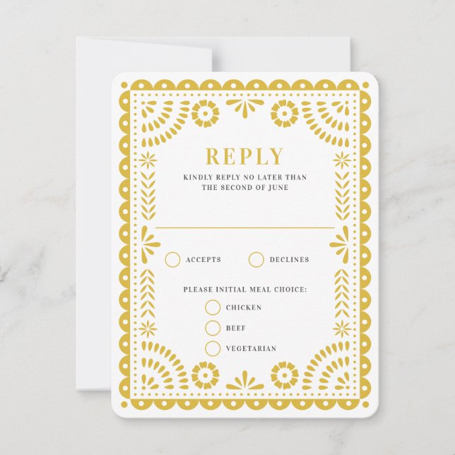 Papel picado amarillo cálido | Tarjeta RSVP de res (Anverso)