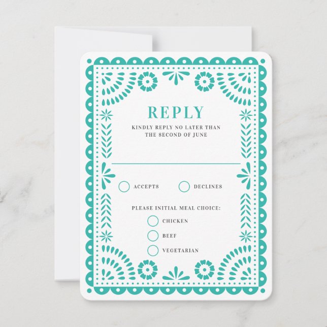 Papel picado Aqua | Tarjeta RSVP de respuesta del  (Anverso)
