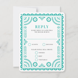 Papel picado Aqua   Tarjeta RSVP de respuesta del 