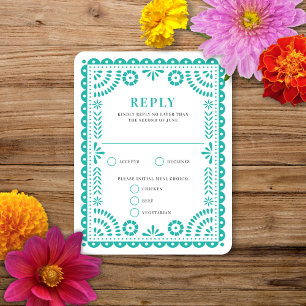 Papel picado Aqua   Tarjeta RSVP de respuesta del 