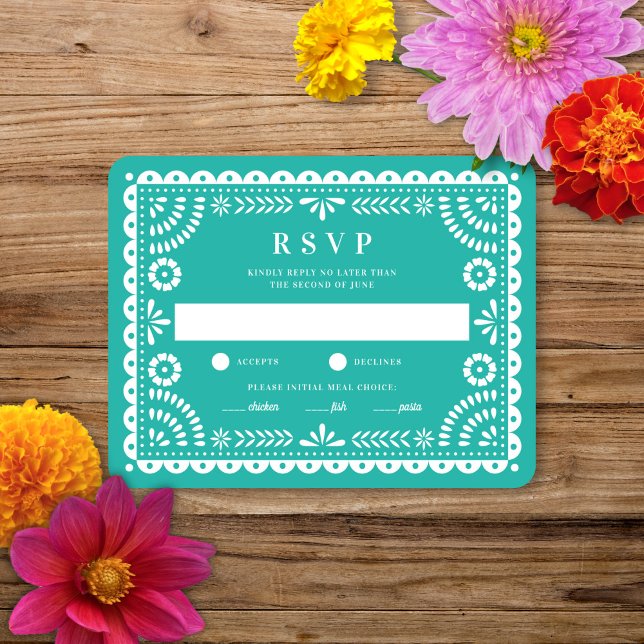 Papel picado Aqua | Tarjeta RSVP de respuesta del  (Subido por el creador)