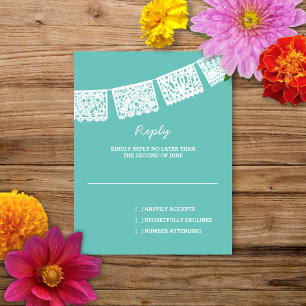 Papel picado Aqua   Tarjeta RSVP de respuesta del 
