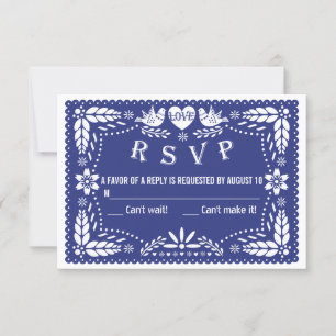 Papel picado aves de amor boda azul oscuro RSVP