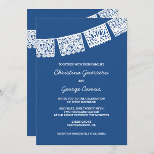 Papel picado azul Invitación a la boda