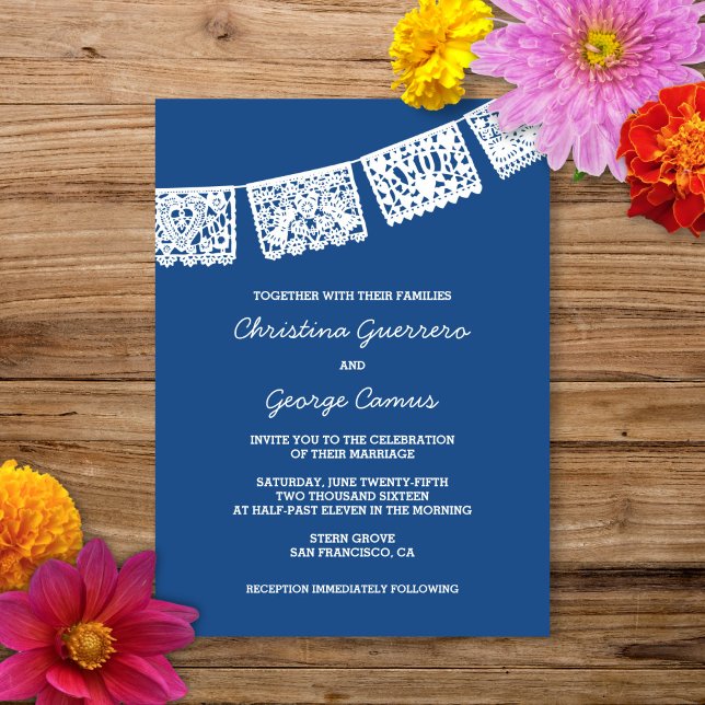Papel picado azul | Invitación a la boda (Subido por el creador)