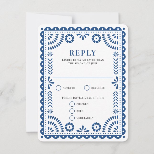 Papel picado azul | Tarjeta RSVP de respuesta del  (Anverso)