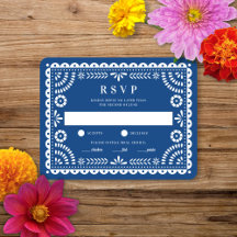 Papel picado azul | Tarjeta RSVP de respuesta del 