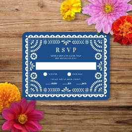 Papel picado azul | Tarjeta RSVP de respuesta del