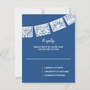 Papel picado azul Tarjeta RSVP de respuesta del